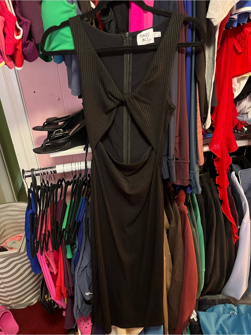Princess Polly Black Ribbed Backless Cutout Midi Dress